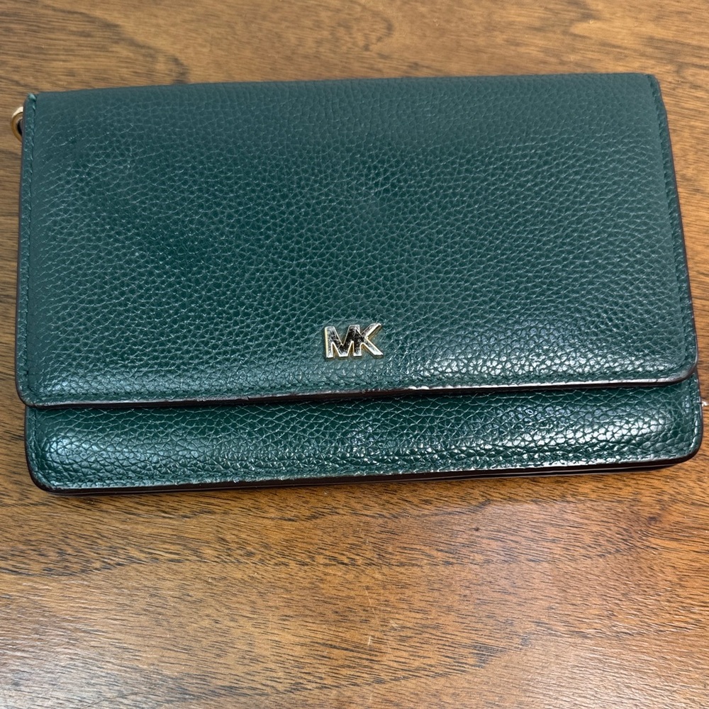 Michael Kors MK Long Leather Wallet in Dark Green